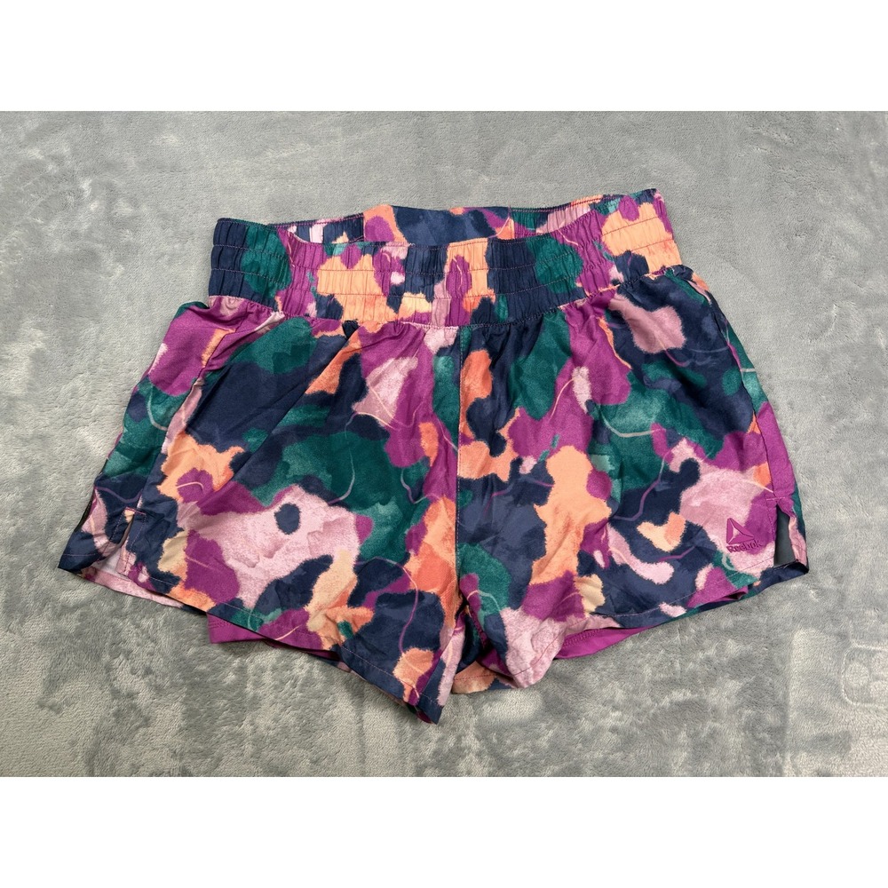 Reebok Reflex Running 2-in-1 Shorts Womens S Multi Camo Print Athletic Workout